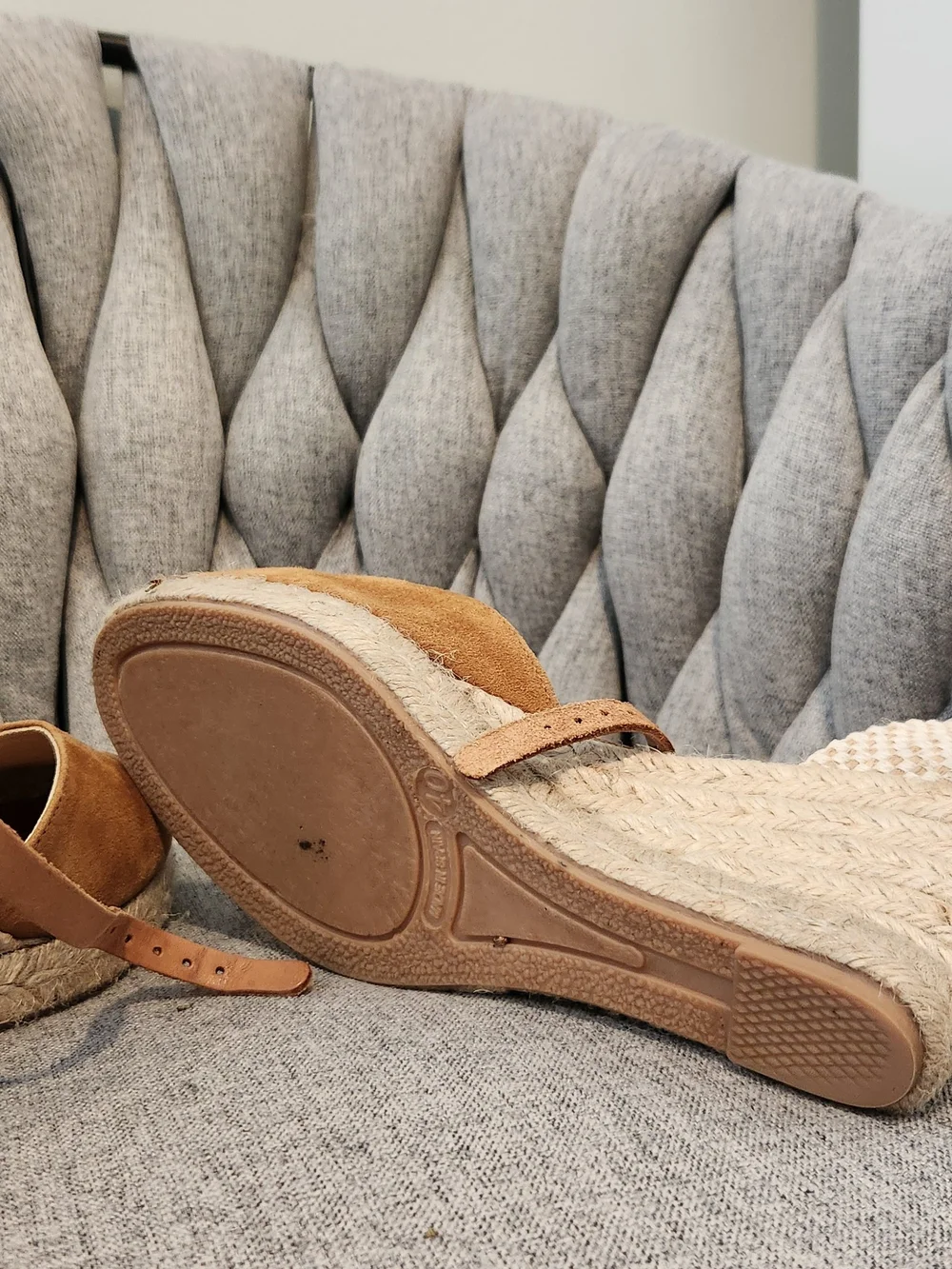 Tan Suede Espadrille Wedges with Ankle Strap